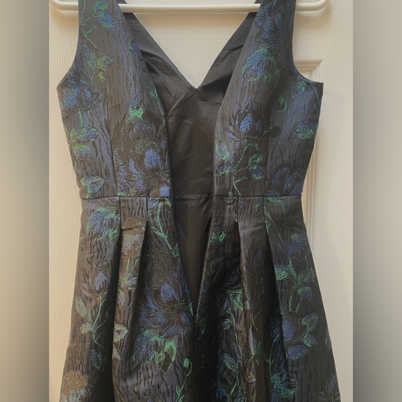 Elegant Dark Floral Jacquard High Low Dress - Picture 6 of 11